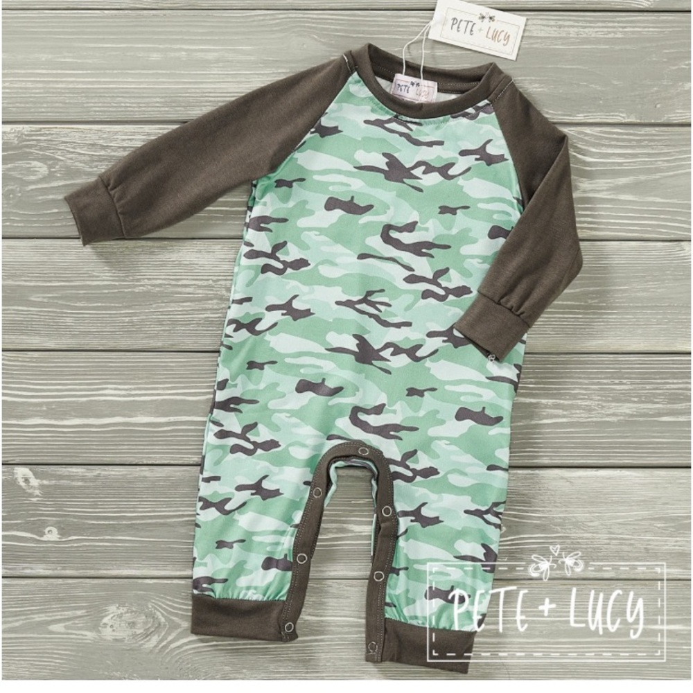 NWT Pete+Lucy Romper Grey Camo